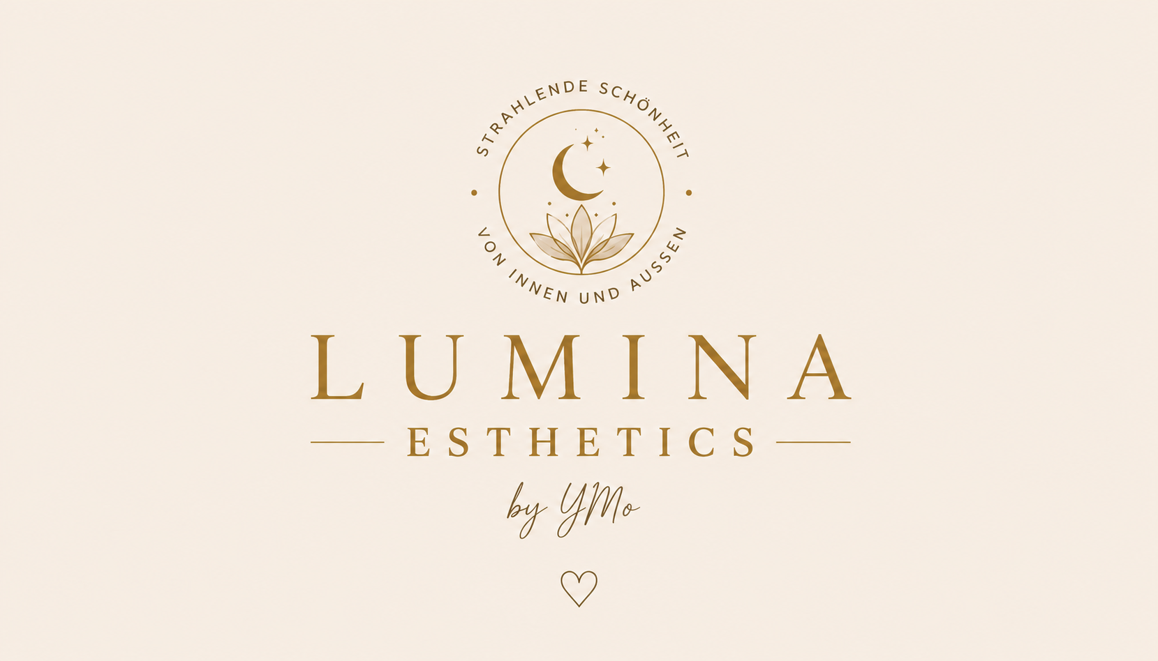 Lumina Esthetics by YMo – goldenes Logo mit Mond, Sternen und Lotus